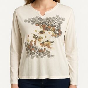 Japanese Ivory Koi Floral Cherry Blossom Top Sz XL